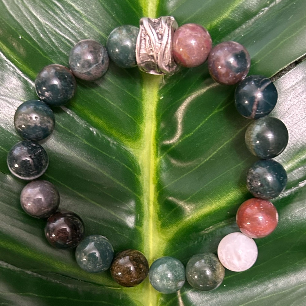 chunky 10mm indian agate elastic healing bracelet